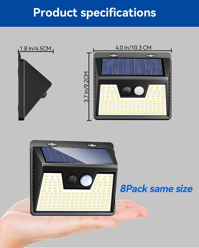 Peasur Solar Powered Lights Outdoor, 140 LED 8Pack Motion Sensor Light Outside, IP65 Waterproof Fence Security Lighting with 3 Modes for Yard Wall Garden Cool White - Image 3